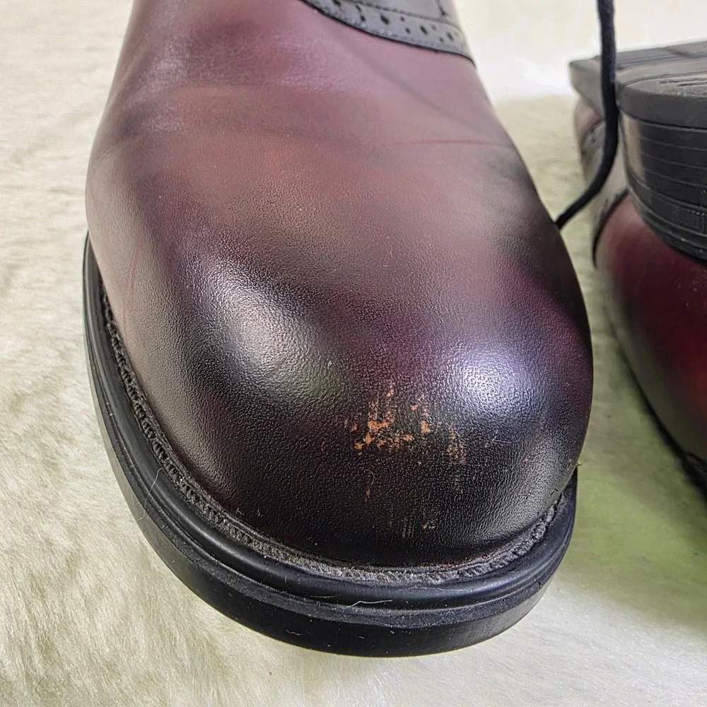 Florsheim Ortholite Saddle Shoes Burgundy Black Leather Brogue Oxford Mens 12EEE